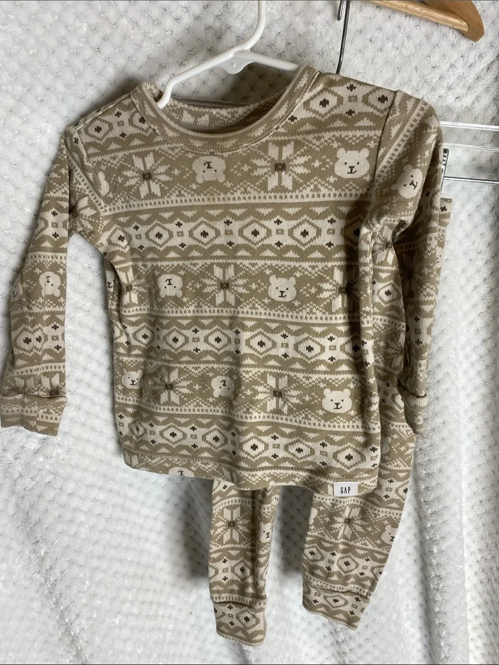 Baby GAP Beige and Cream Bear Fair Isle Pajamas Set